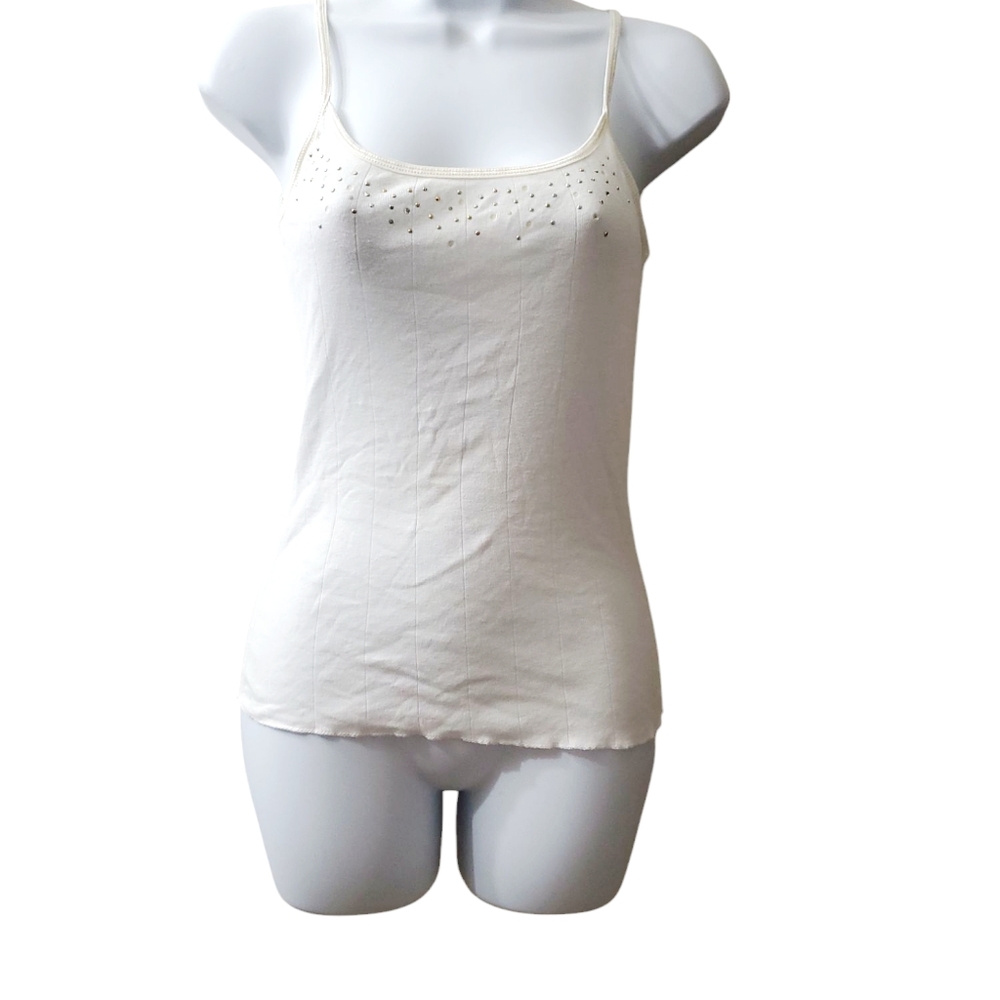 Vintage y2k 2000s Abercrombie Finch Womens White Coquette Cute Rhinestone Cami